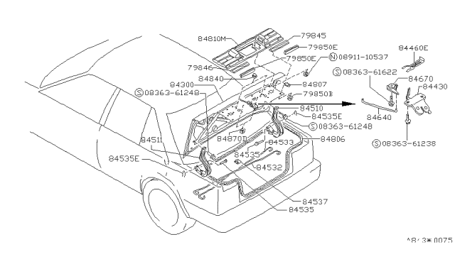1988 Nissan Stanza WEATHERSTRIP - Trunk Lid Diagram for 84830-D4001