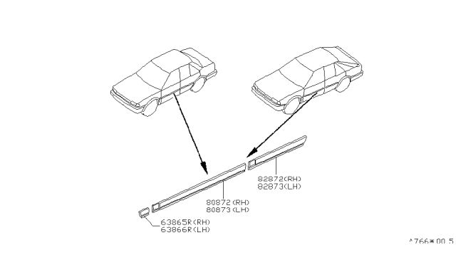 1988 Nissan Stanza MOULDING-Protector Rear Door RH Black Diagram for 82870-D4061