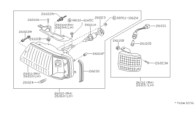 1988 Nissan Stanza Driver Side Headlamp Assembly Diagram for B6060-D4570