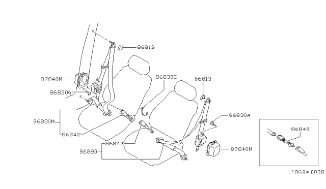 1987 Nissan Stanza Belt Assembly Front Seat Buckle Right Diagram for 86842-D3861