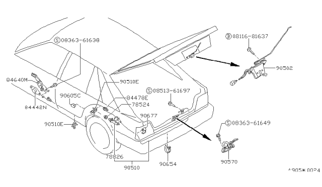 1988 Nissan Stanza Cable-Trunk Lid&Gas Filler Opener Diagram for 90510-D3500