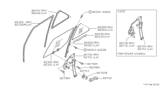 1989 Nissan Stanza Regulator Door Window LH Diagram for 82721-D4015
