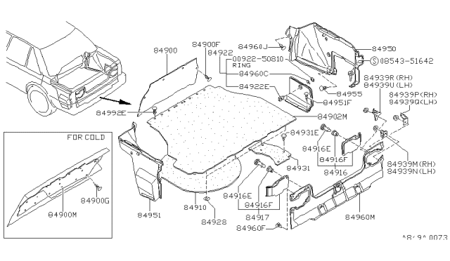 1989 Nissan Stanza Trunk & Luggage Room Trimming Diagram