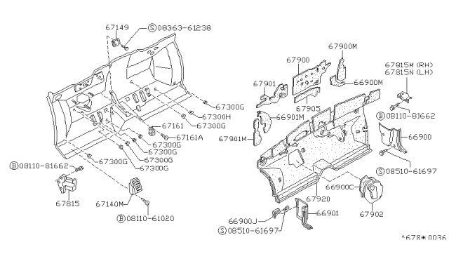 1989 Nissan Stanza Bracket Instrument Mounting Side RH Diagram for 67622-D4000