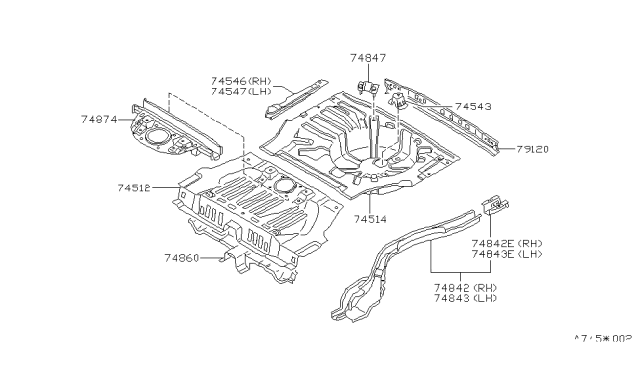 1988 Nissan Stanza Extension-Member Side Rear LH Diagram for 75521-D5500