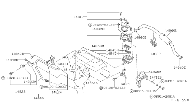 1989 Nissan Stanza Bracket Assembly EAI Pipe Diagram for 14824-D3500