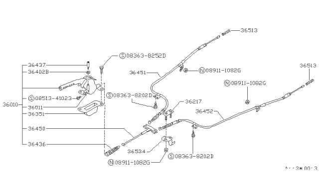 1989 Nissan Stanza Device Assy-Parking Brake Control Diagram for 36010-D4017