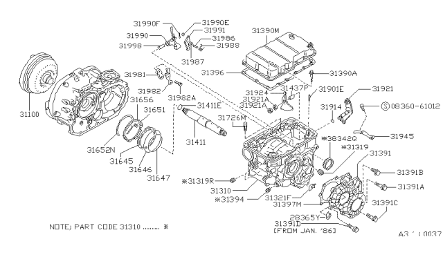1988 Nissan Stanza Torque Converter,Housing & Case Diagram