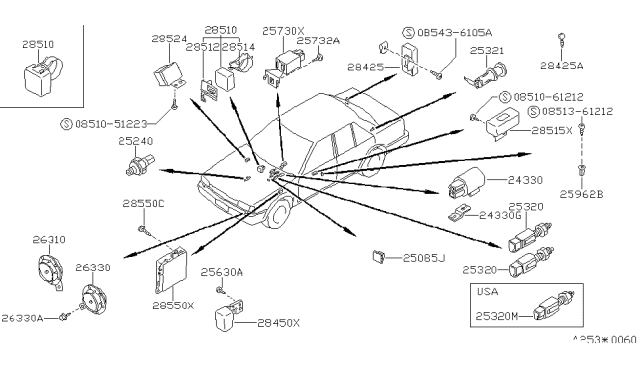 1988 Nissan Stanza Amplifier Assy-Windshield Wiper Diagram for 25230-D4600