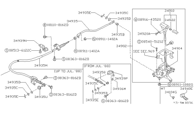 1989 Nissan Stanza Rod-Selector Diagram for 34936-D4000