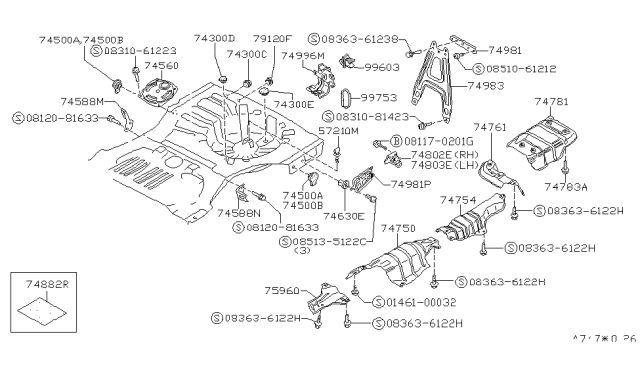 1988 Nissan Stanza INSULATOR Assembly Heat Front Floor Diagram for 74794-D4000