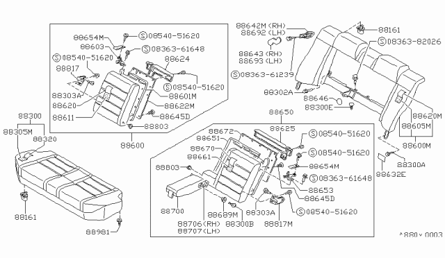 1987 Nissan Stanza Cushion Assembly Rear Seat Diagram for 88300-D4516