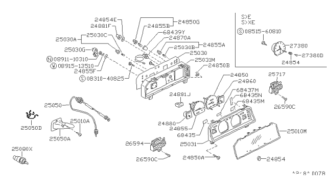 1987 Nissan Stanza Speedometer Assembly Diagram for 24820-D3560