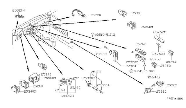 1988 Nissan Stanza Switch Assy-Wiper Diagram for 25260-01G00