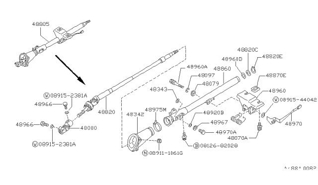 1988 Nissan Stanza Clamp-Steering Column Upper Diagram for 48960-D4706