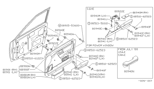 1988 Nissan Stanza FINISHER Assembly Front Door RH Diagram for 80900-D4112