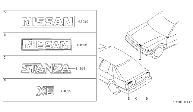 1987 Nissan Stanza Emblem & Name Label Diagram 1