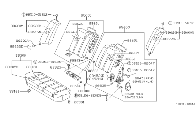 1988 Nissan Stanza Device RECLINING LH Diagram for 88451-D5500