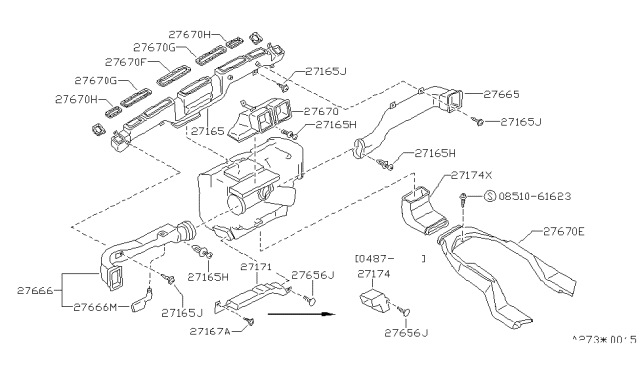 1988 Nissan Stanza Duct-Heater Floor Rear Diagram for 27831-D4001
