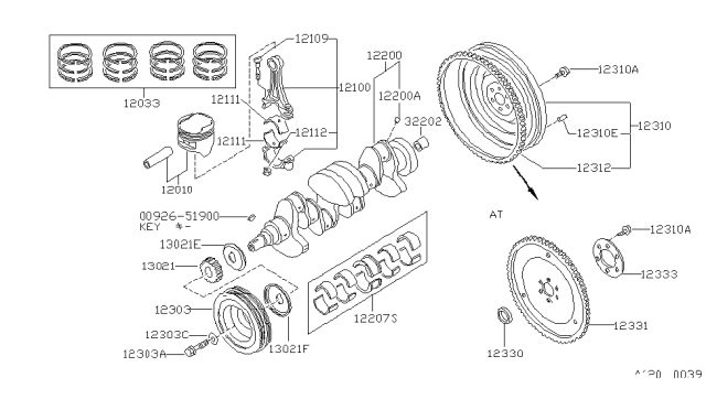 1989 Nissan Stanza Piston Set With Pin Diagram for 12010-D3612