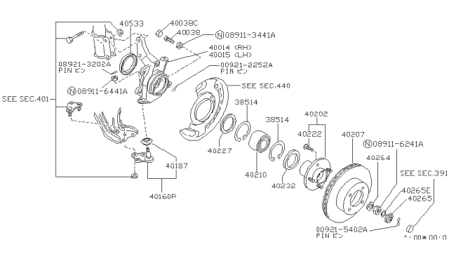 1988 Nissan Stanza Spindle Diagram for 40015-D4000