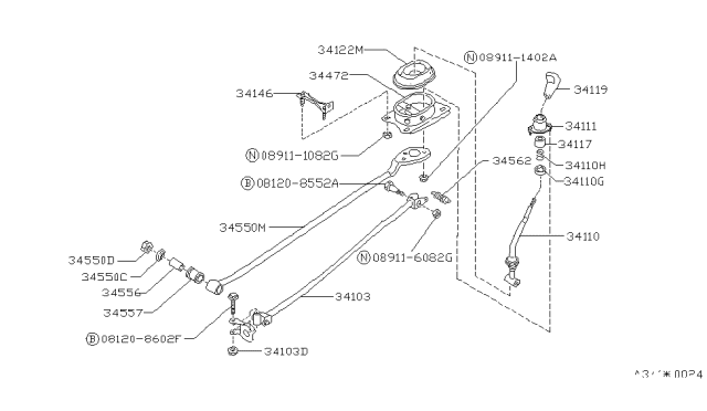 1988 Nissan Stanza Transmission Control & Linkage Diagram