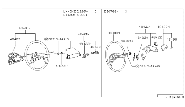 1988 Nissan Stanza Steering Wheel Assembly Without Less Pad Diagram for 48430-D4502