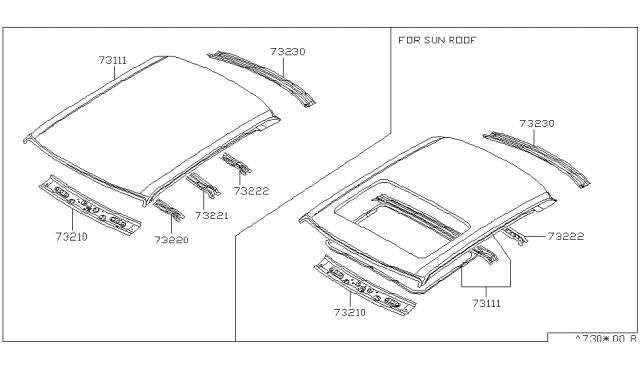 1989 Nissan Stanza Roof F/SUNROOF Diagram for 73100-D4035