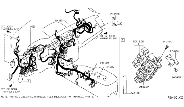 2017 Nissan Murano Harness-Main Diagram for 24010-5AA2A