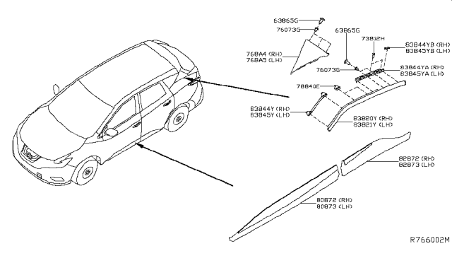 2016 Nissan Murano Body Side Molding Diagram