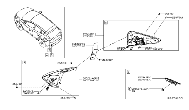 2015 Nissan Murano Lamp Assembly-Rear Combination LH Diagram for 26555-5AA1C