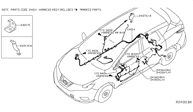 2016 Nissan Murano Harness-Body Diagram for 24014-5AA0A