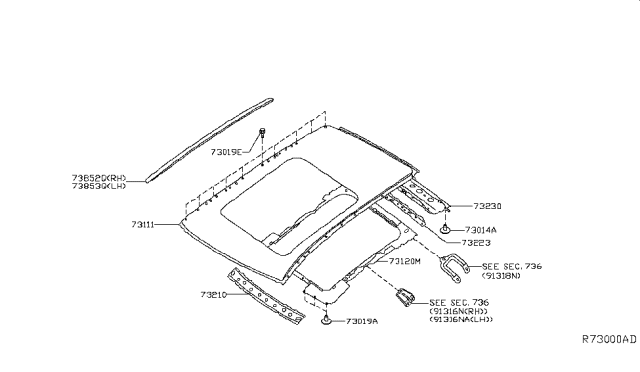 2015 Nissan Murano Roof Panel & Fitting Diagram 3