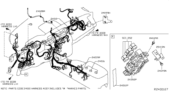 2018 Nissan Murano Harness-Main Diagram for 24010-9UC2A