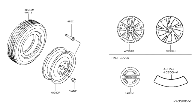 2018 Nissan Murano Spare Tire Wheel Assembly Diagram for 40300-9NG0A