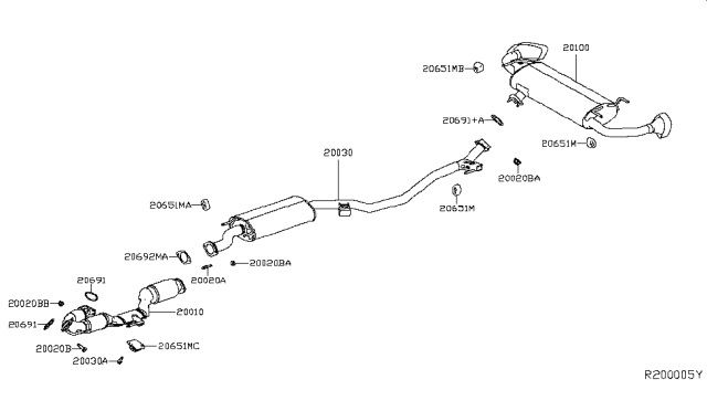 2019 Nissan Murano Exhaust Tube Assembly, Center Diagram for 20300-5AA2A