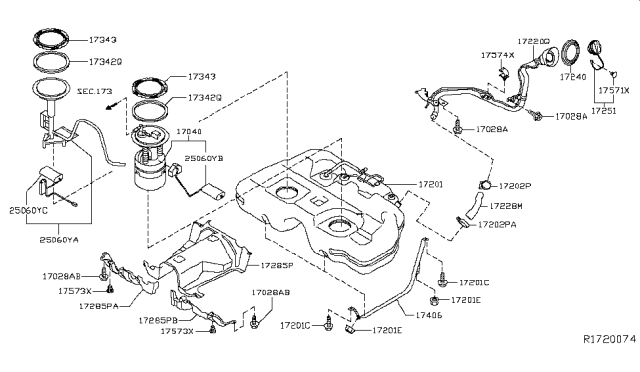 2015 Nissan Murano Fuel Tank Assembly Diagram for 17202-5AA0A