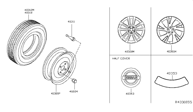 2016 Nissan Murano Spare Tire Wheel Assembly Diagram for 40300-CA507