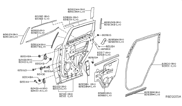 2015 Nissan Murano Tape-Rear Door Sash,Rear LH Diagram for 82819-5AA0A