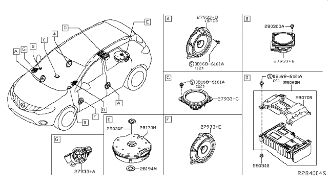 2019 Nissan Murano Speaker Unit Diagram for 28152-6CA0A