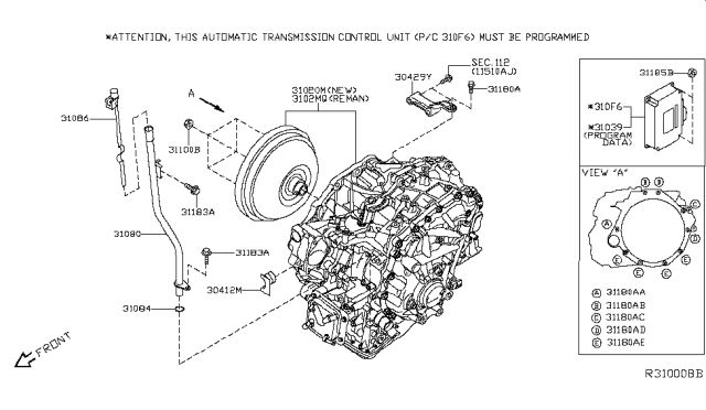 2019 Nissan Murano Automatic TRANSAXLE Assembly-REMAN Diagram for 3102M-3WX2ARE