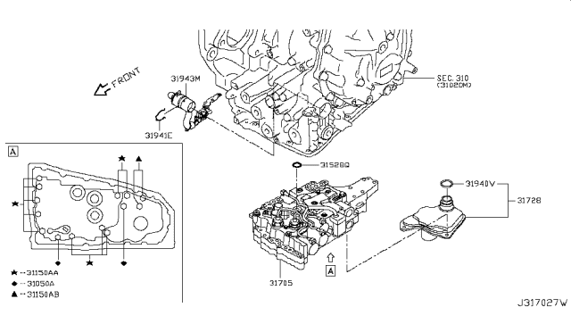 2018 Nissan Murano Control Valve Assembly Diagram for 31705-29X7A