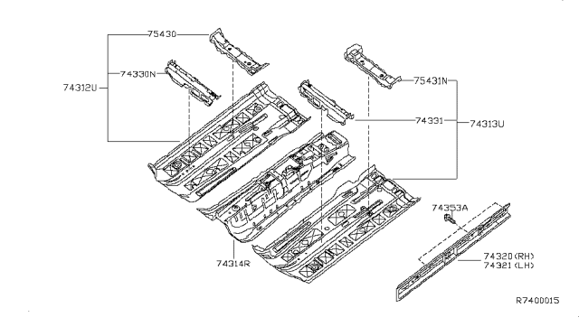 2010 Nissan Altima Floor Front,Center Diagram for 74310-ZX50A