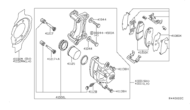 2013 Nissan Altima Front Brake Pads Kit Diagram for D1061-ZX60A