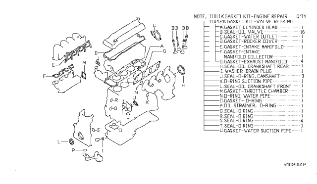 2007 Nissan Altima Engine Gasket Kit Diagram