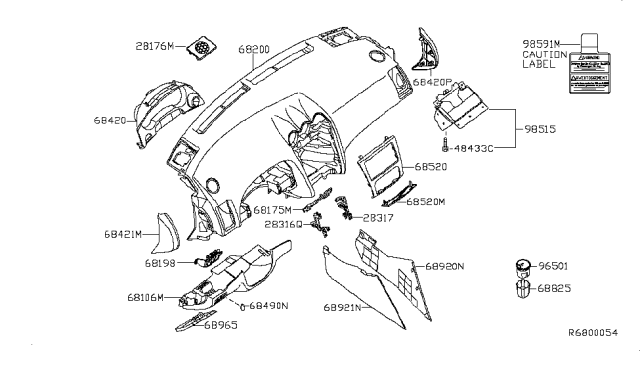 2007 Nissan Altima Instrument Panel,Pad & Cluster Lid Diagram 2