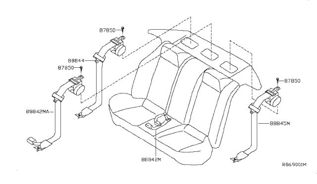 2013 Nissan Altima Rear Seat Tongue Belt Assembly, Left Diagram for 88845-ZX28B