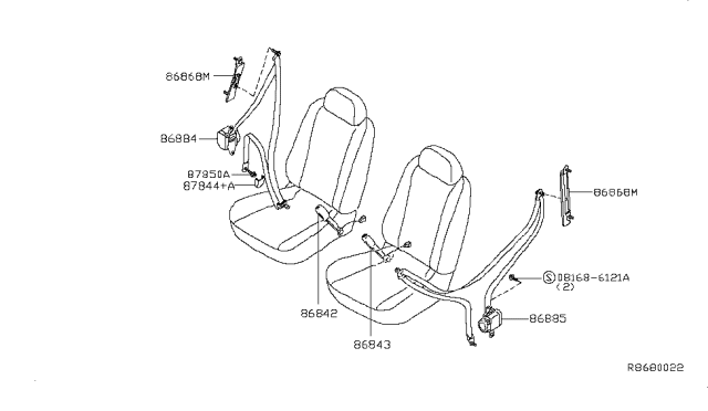 2010 Nissan Altima Front Seat Left Buckle Belt Assembly Diagram for 86843-ZX18C