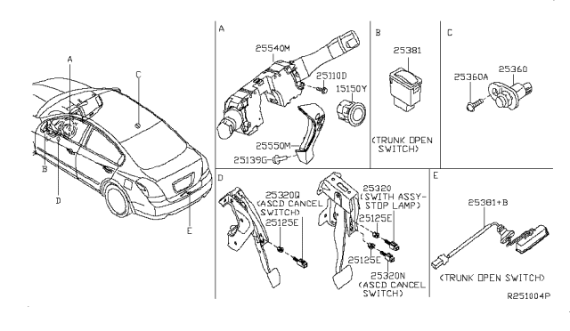 2007 Nissan Altima Switch-ASCD,Steering Diagram for 25550-JA03A