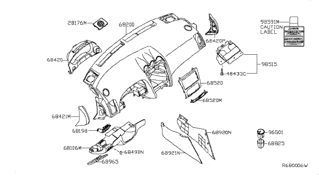 2013 Nissan Altima Instrument Panel,Pad & Cluster Lid Diagram 2